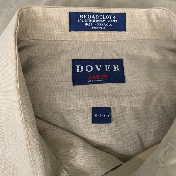 Vintage 90s Arrow Dover Button Up Shirt 2XL Beige Long Sleeve Broadcloth Pocket - Picture 6 of 6